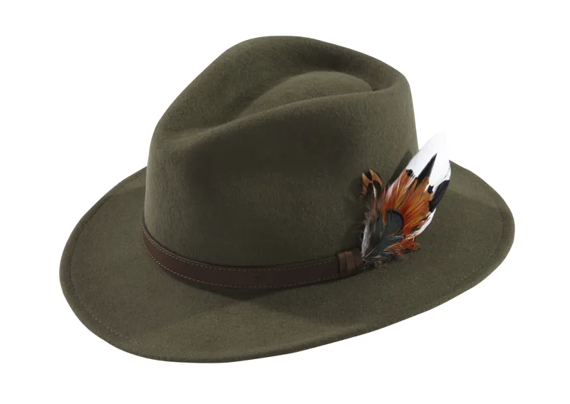 Alan Paine Richmond Fedora Felt Hat With Feather Olive